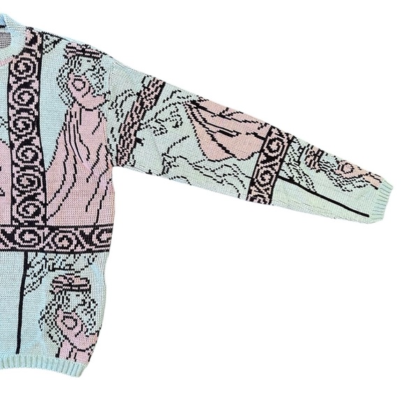 Vintage 80s 90s Baby Pink & Blue Female Body Coquette Abstract Sweater Size XL - Picture 2 of 11